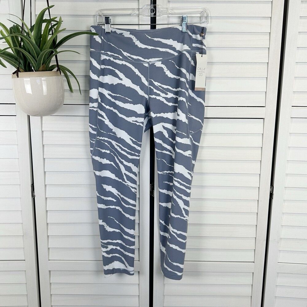 New Calia Energize Organic Gray Animal Zebra Print 7/8 Leggings Womens Size L‎